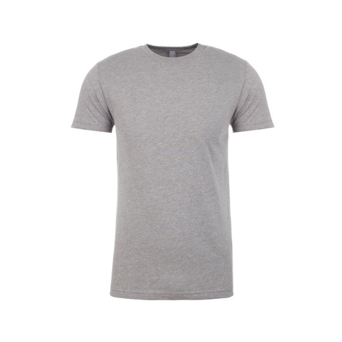 A grey Men's CVC Crew t-shirt with a classic crew neck and short sleeves. It features a logo. A grey Men's CVC Crew t-shirt with a classic crew neck and short sleeves. It features a logo.