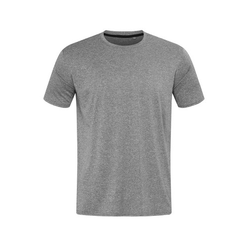 A grey T-shirt with short sleeves and a crew neckline. Features a logo on the front. A grey T-shirt with short sleeves and a crew neckline. Features a logo on the front.
