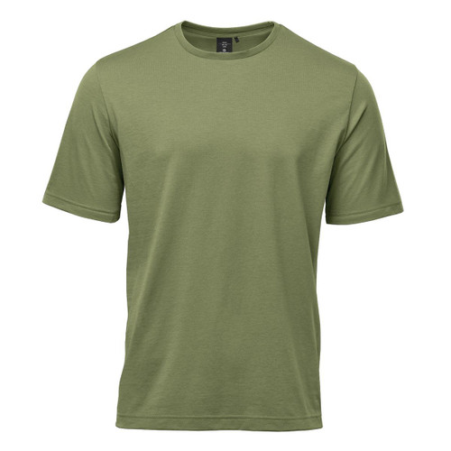 A green Men's Settebello Tee, featuring short sleeves and a crew neckline. It includes a logo on the label.