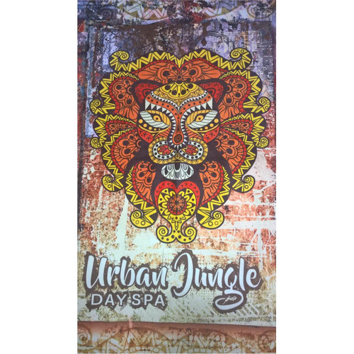 A vibrant custom sublimation beach towel featuring a colourful lion face design with intricate patterns. A vibrant custom sublimation beach towel featuring a colourful lion face design with intricate patterns.