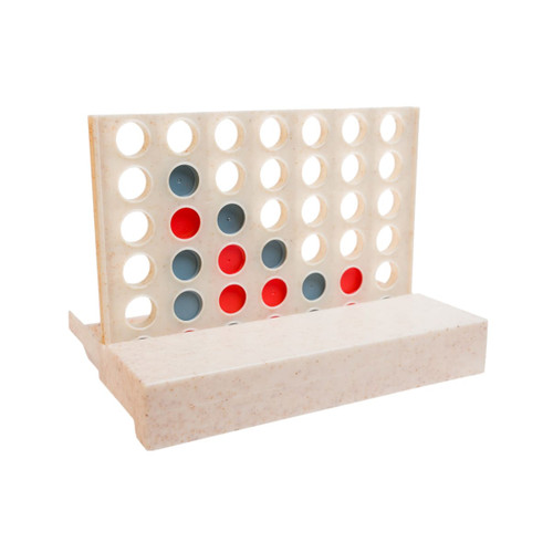 A two-color board game in cream, featuring red and gray pieces arranged in a grid format. It has a built-in stand.