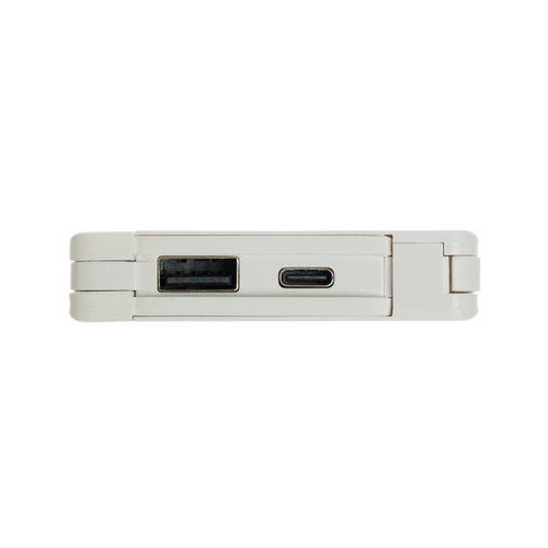 A 10,000mAh power bank in a sleek design featuring a USB port and a USB-C port for charging devices.