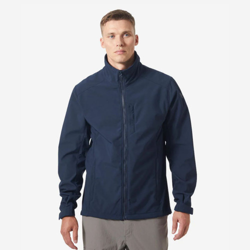 Navy blue jacket on a male model, front view.