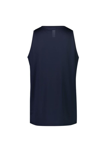 A navy blue men's singlet with a simple design and a logo on the back. A navy blue men's singlet with a simple design and a logo on the back.