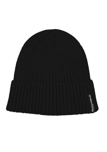 A black unisex beanie with a ribbed texture and a small logo on the side. A black unisex beanie with a ribbed texture and a small logo on the side.