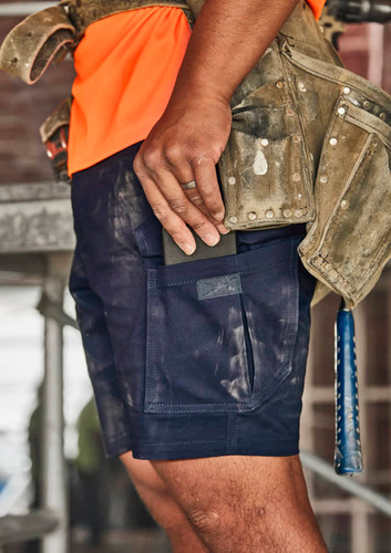 Men's essential stretch cargo shorts in navy, featuring multiple pockets and a rugged, durable design. Men's essential stretch cargo shorts in navy, featuring multiple pockets and a rugged, durable design.