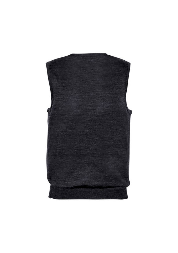 A black men's vest with a sleeveless design, featuring a ribbed hem and a plain back. It has a logo.