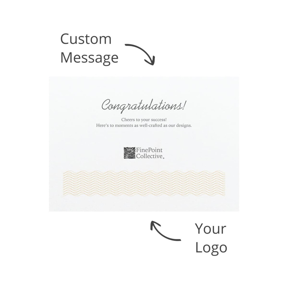 A card featuring a textured design along the bottom, with space for a custom message and a logo.