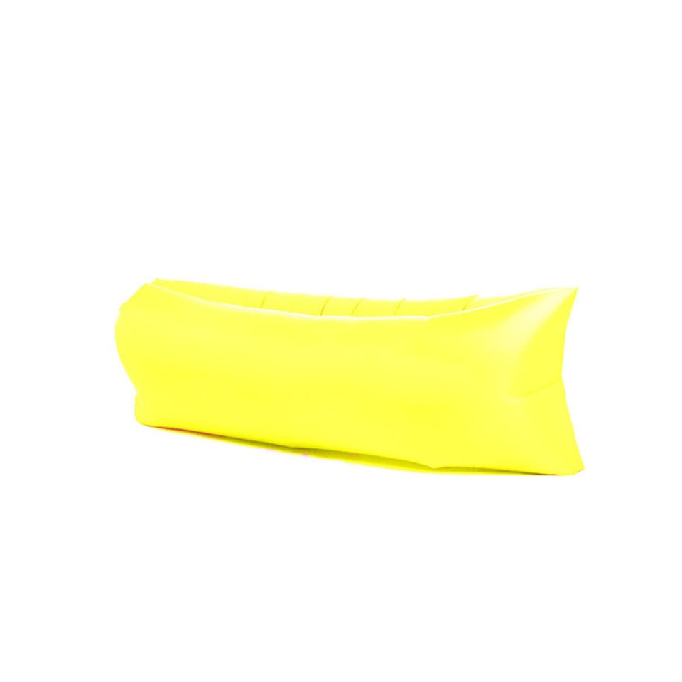 A bright yellow inflatable lazy bed, featuring a simple, sleek design with a smooth surface.