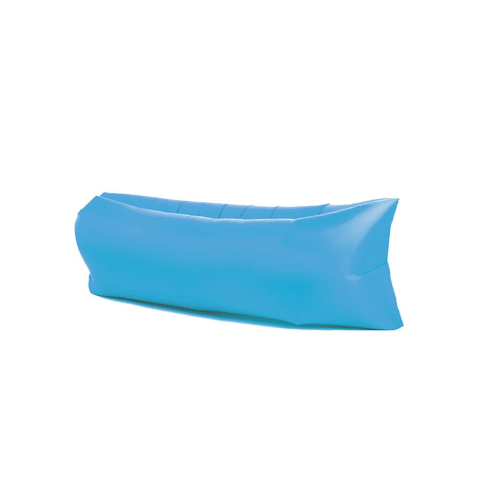 An inflatable lazy bed in a bright blue colour, featuring a simple and sleek design.
