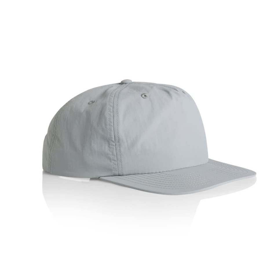 A light grey cap with a curved peak and a logo on the front, featuring a simple, casual design.