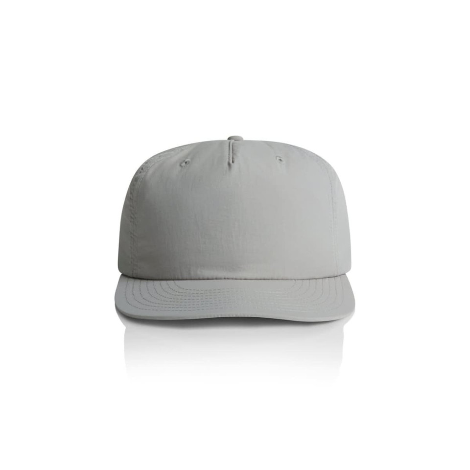 A light grey cap with a structured crown and curved brim, featuring a logo on the front.