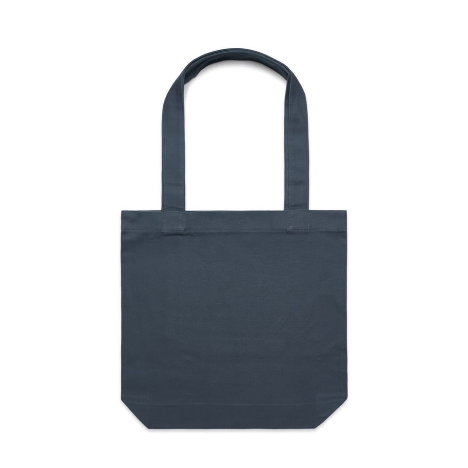 A dark grey tote bag with two shoulder straps and a square base, featuring an understated design.
