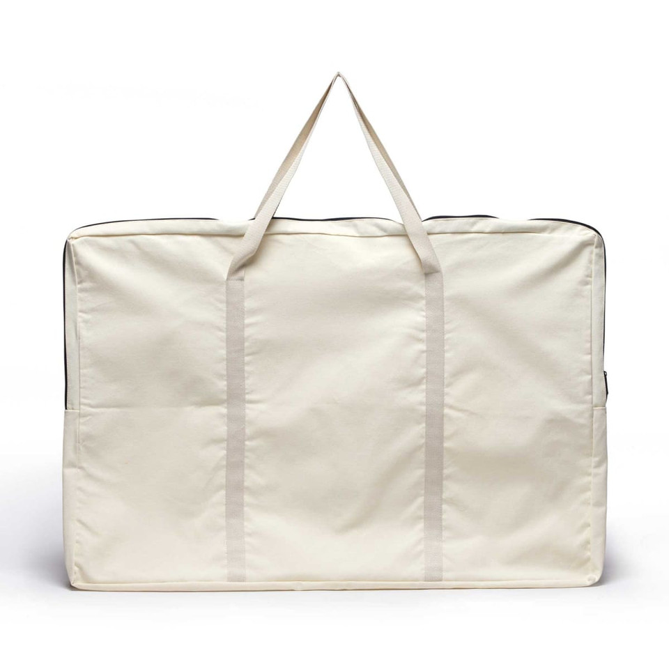 A storage bag in cream colour with sturdy handles, designed for carrying and organising items.