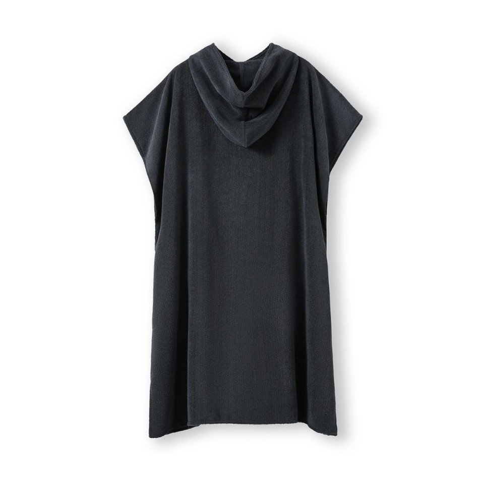 Black hooded towel poncho for changing and drying.