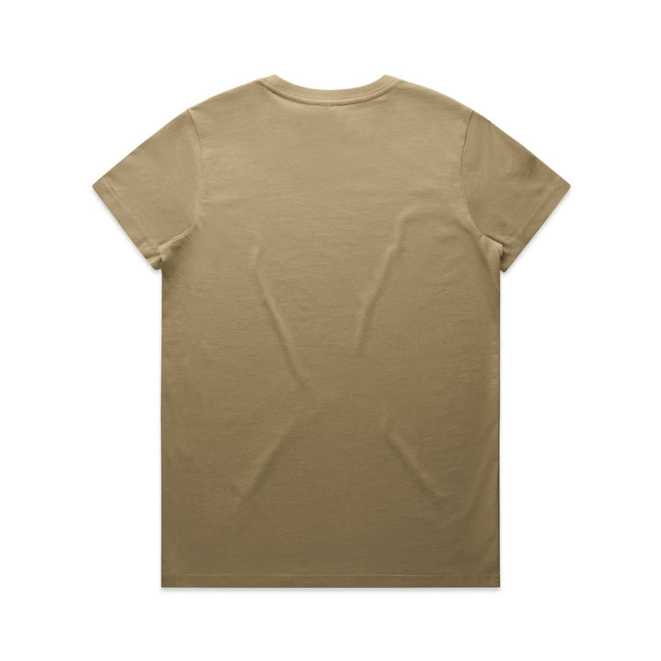 A plain khaki T-shirt featuring a crew neckline. The back is unadorned with no visible branding.