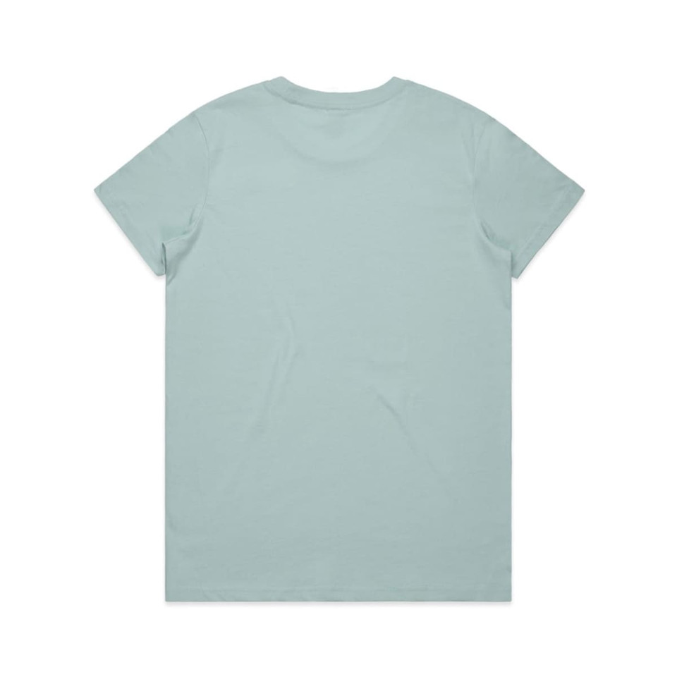 A light blue t-shirt with a simple design and a logo on the back.
