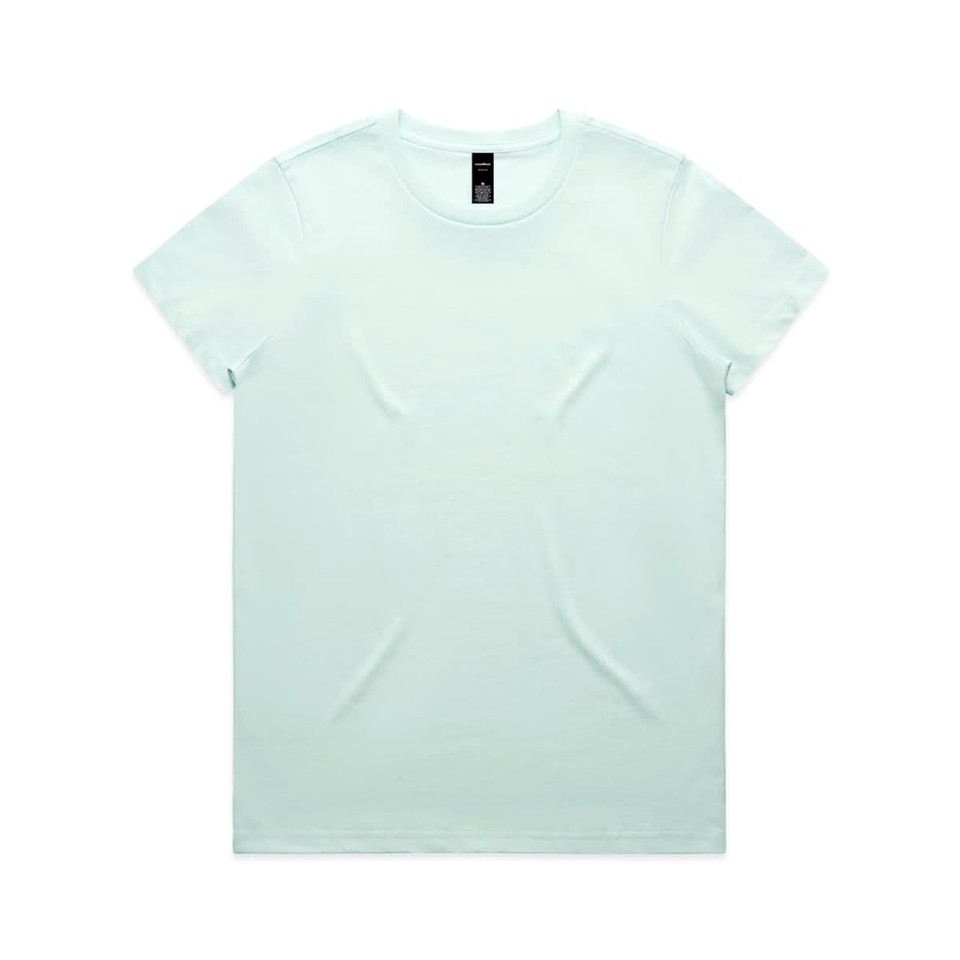 A light mint green t-shirt featuring a crew neck and a brand logo on the tag.