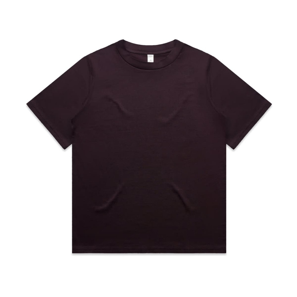 A black heavy cotton t-shirt with a round neckline and short sleeves, featuring a logo on the inside label.