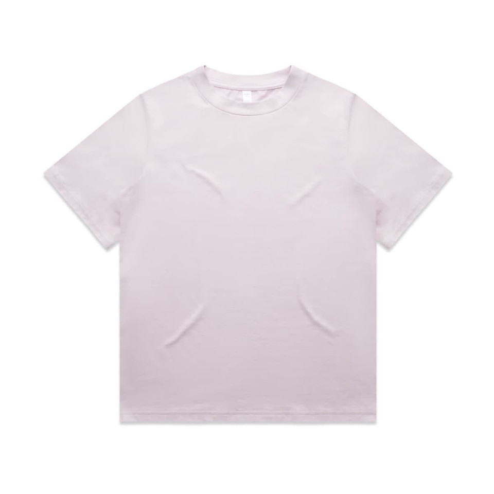 A light purple t-shirt with a relaxed fit. The shirt features a logo on the front.