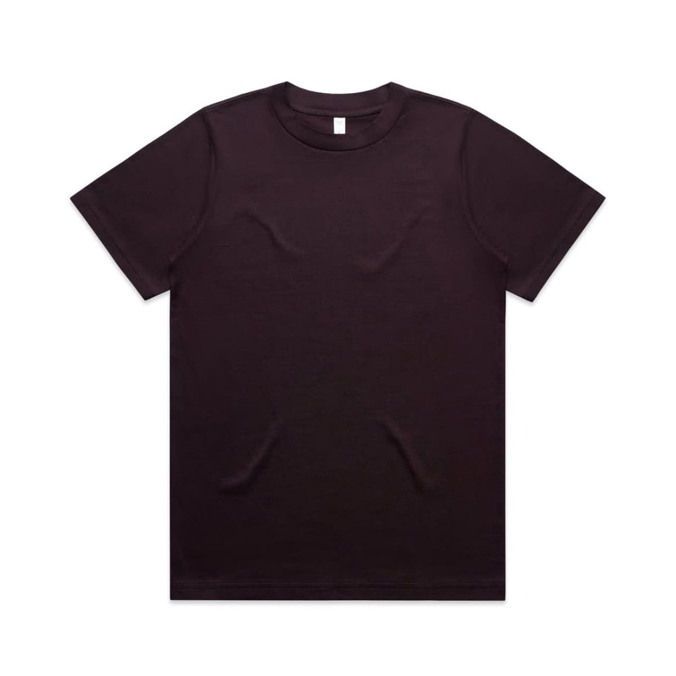 A dark brown t-shirt with a classic crew neckline. The shirt has a plain design and features a logo.