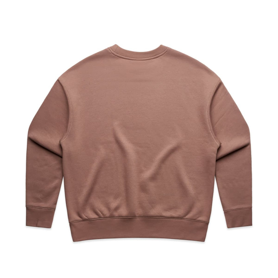 A brown jumper with a classic crew neck and long sleeves, featuring a simple design and a logo.