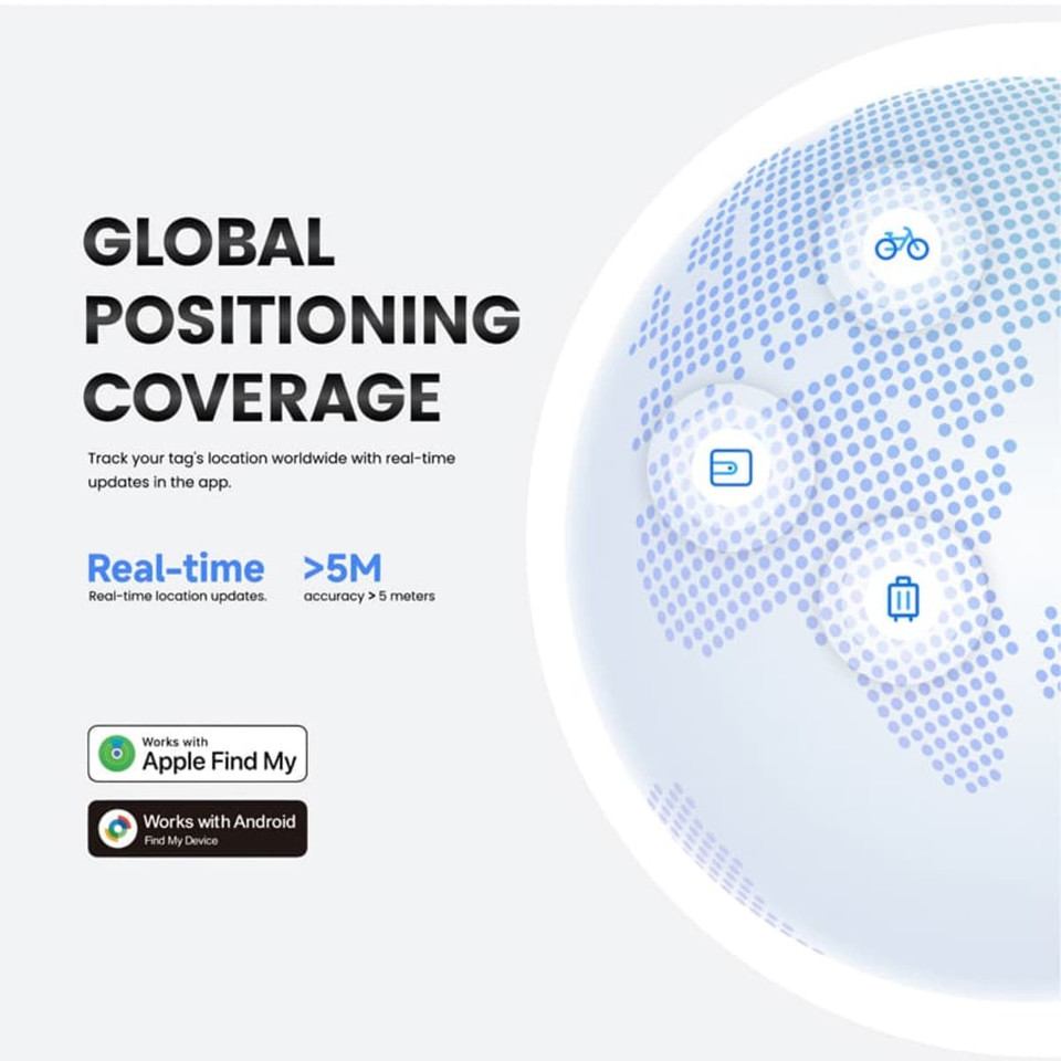 A circular graphic featuring a dotted globe design, with icons representing various modes of transport.
