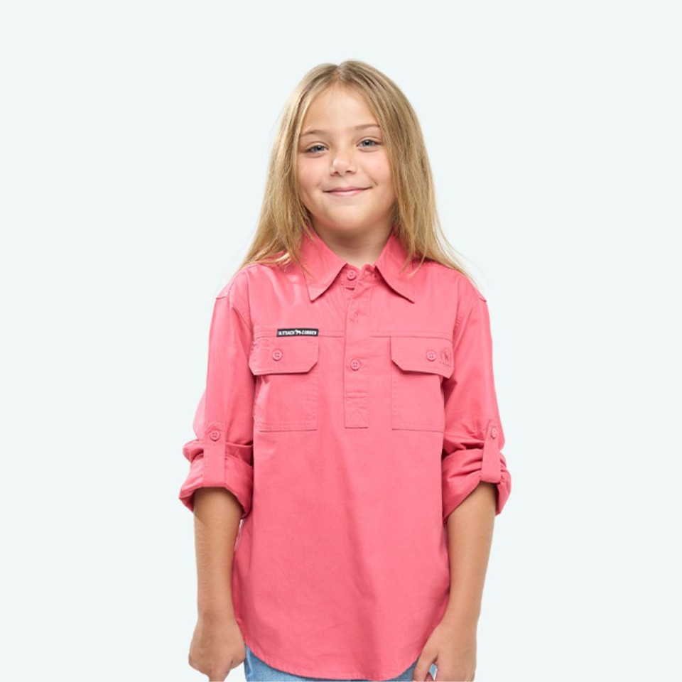 Outback Cobber Hazeldean Kids Half Button Long Sleeve Work Shirt