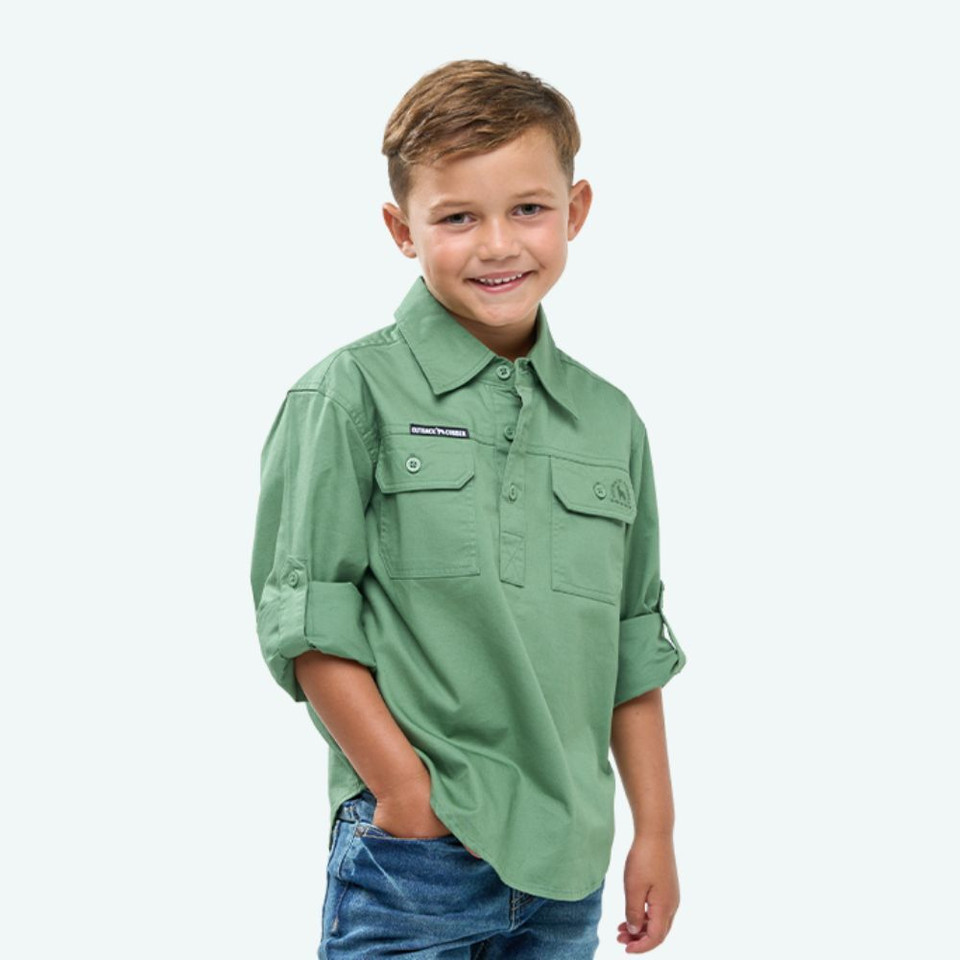 Outback Cobber Hazeldean Kids Half Button Long Sleeve Work Shirt