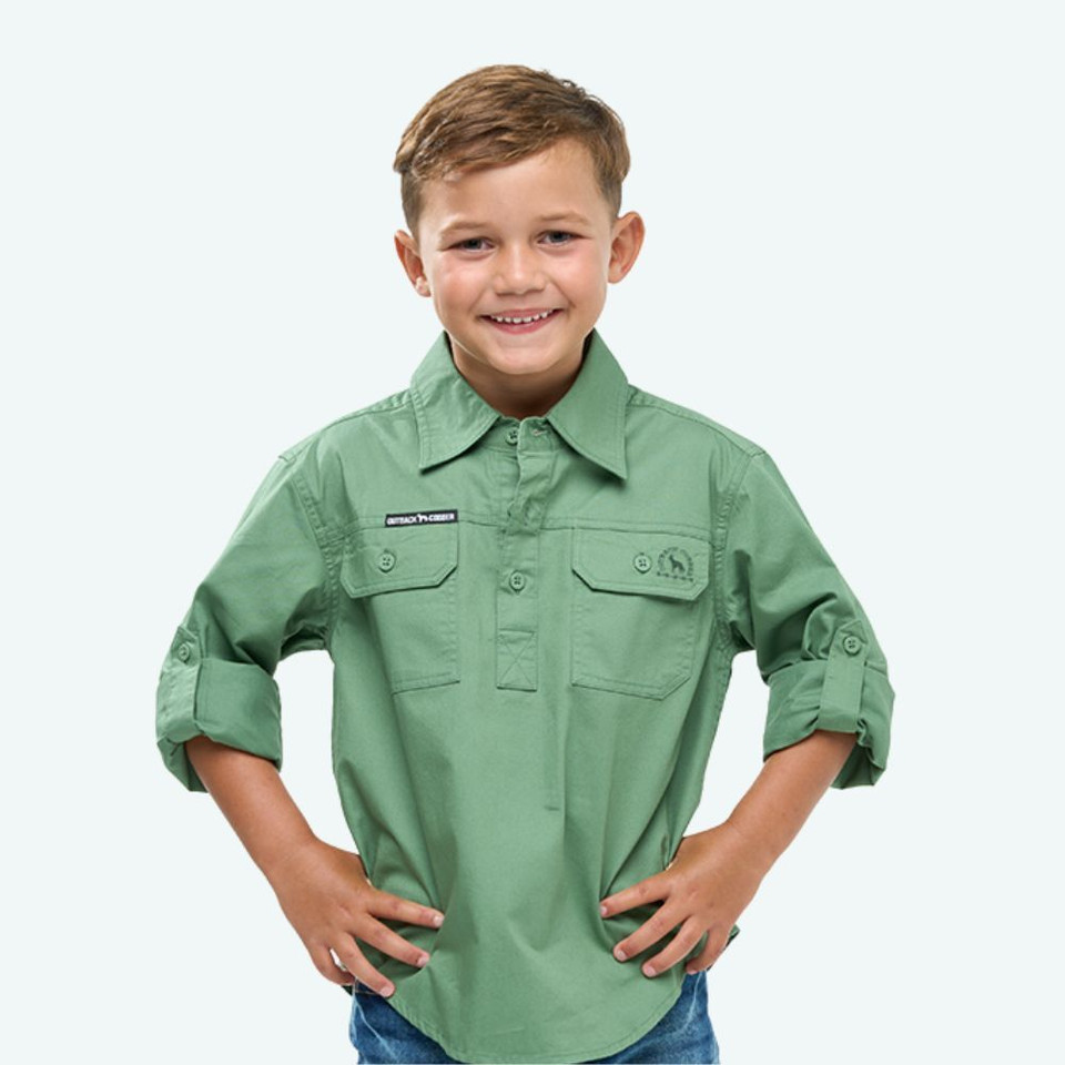 Outback Cobber Hazeldean Kids Half Button Long Sleeve Work Shirt