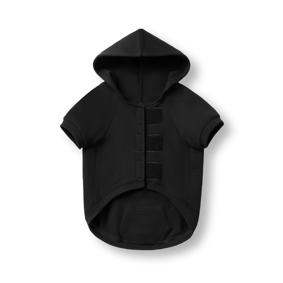 A black coloured dog hoodie