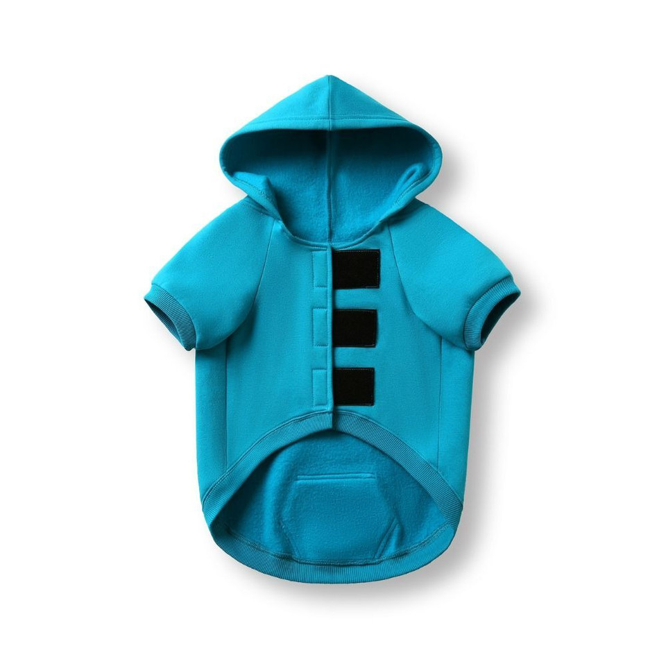 An azure blue coloured dog hoodie