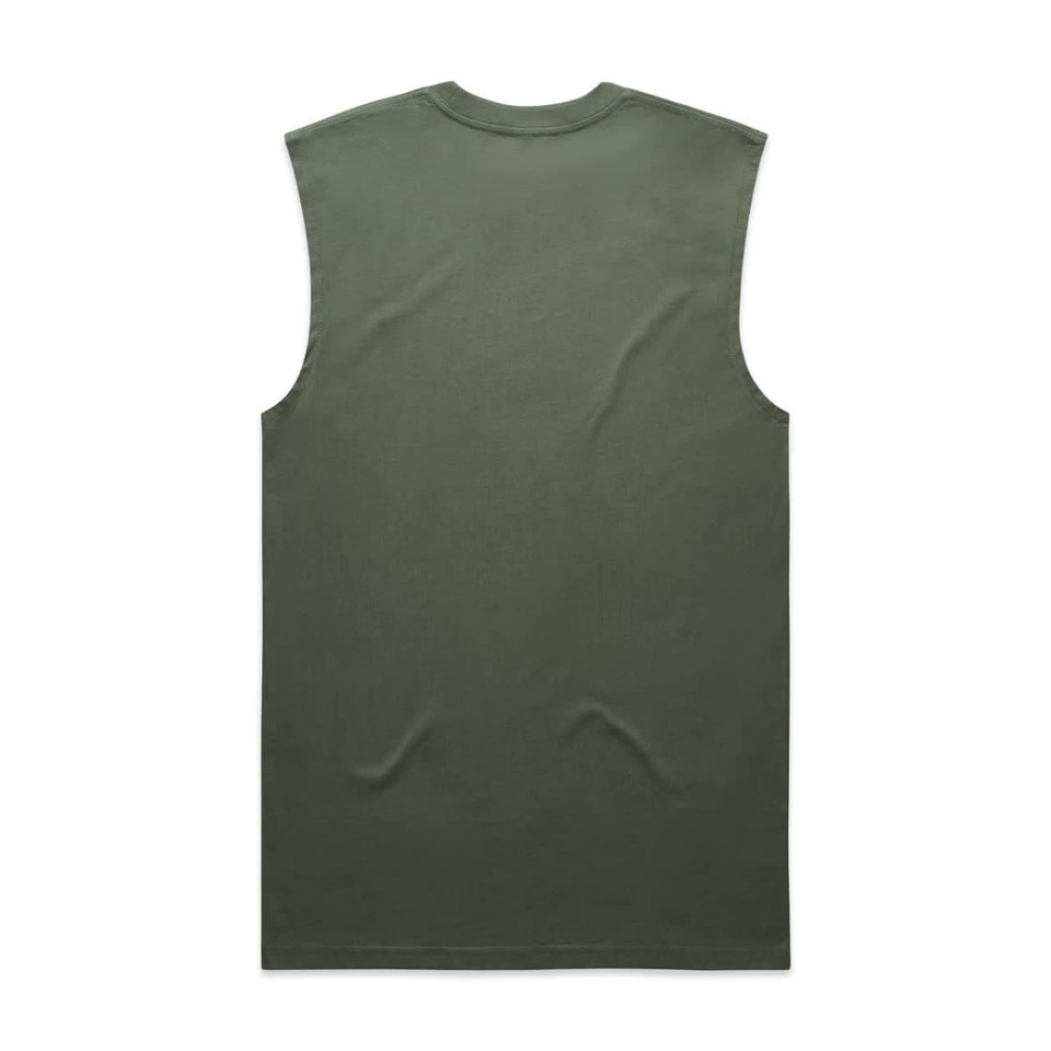A green sleeveless tank top with a simple design and a branding logo on the back.