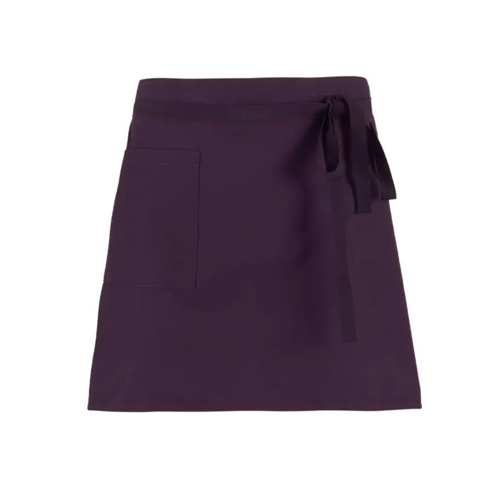 A purple Bari apron with a waist tie and a front pocket. It features a simple, classic design.
