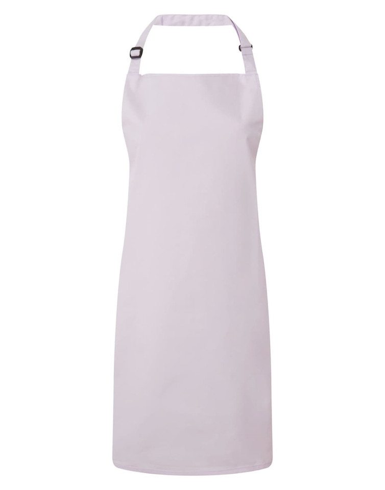 A light purple bib apron with an adjustable neck strap and no visible logos or branding.