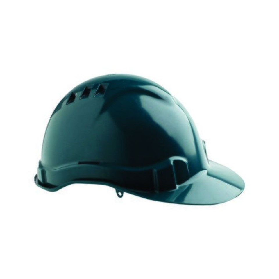 Green coloured hard hat in side view