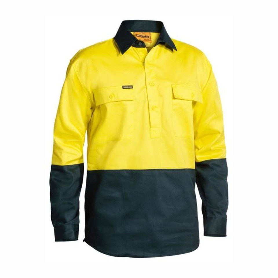 Industrial work shirt with closed front in yellow and bottle