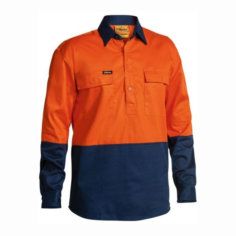 Industrial work shirt with closed front in Orange and Navy