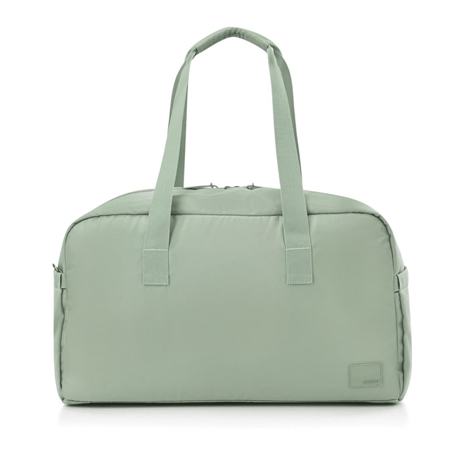 A green duffle bag with two handles and a zipped main compartment. It features a small logo.