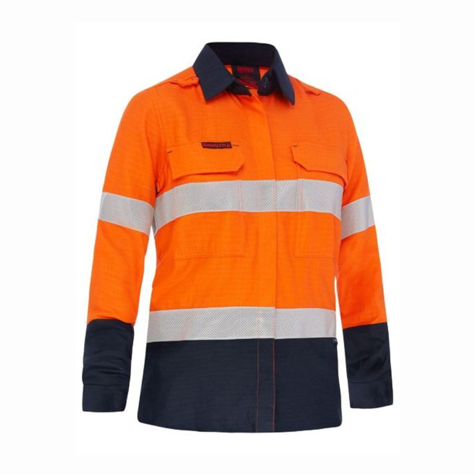 Long sleeve taped HiVis shirt in orange nnd navy