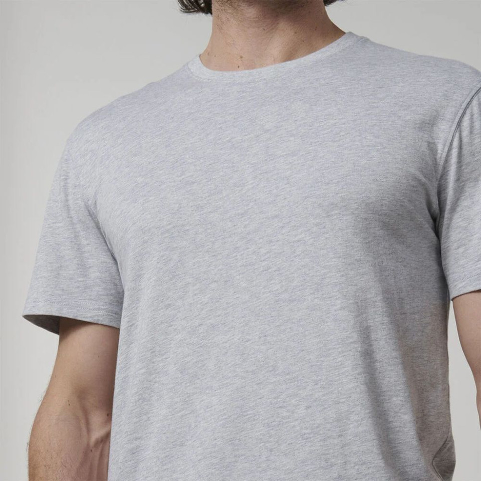 Gray basic t-shirt on a man, minimalist style.