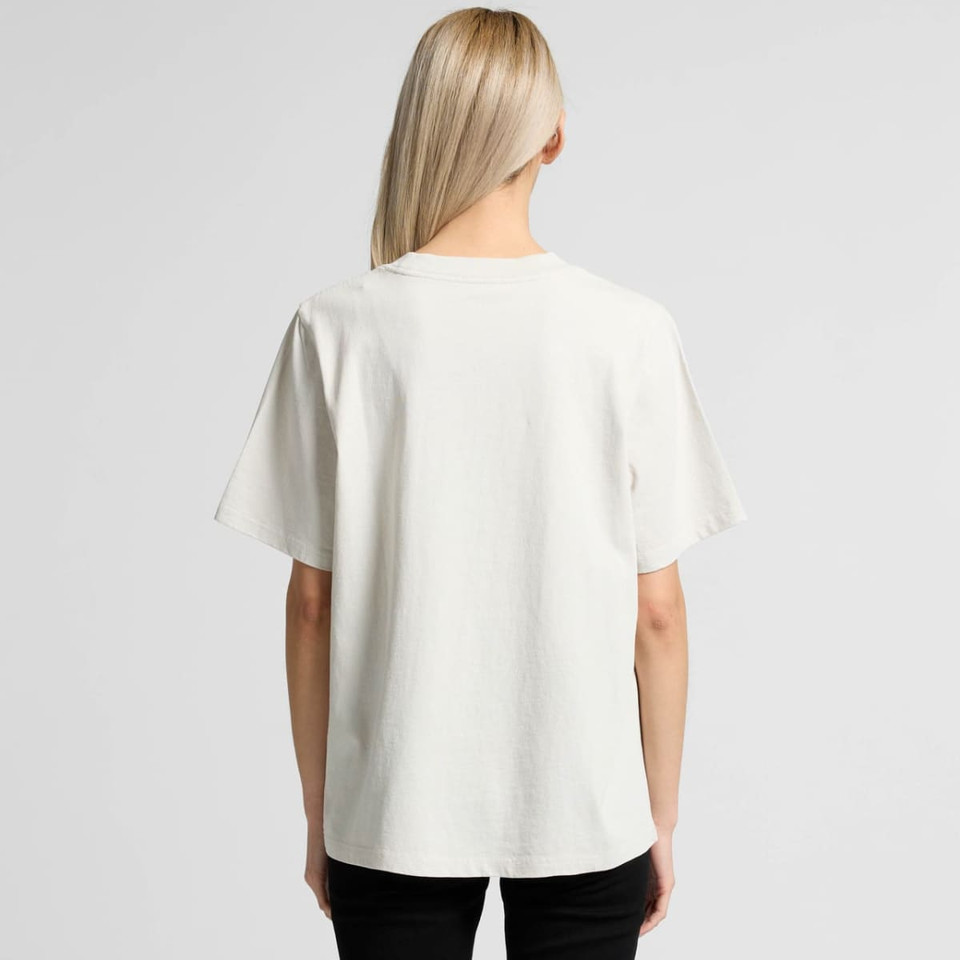 A white heavy faded tee displayed from the back, featuring a relaxed fit and short sleeves.