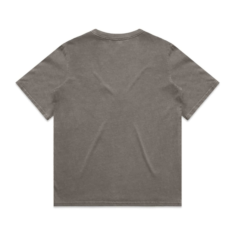 A faded grey T-shirt with a relaxed fit and short sleeves. The back is simple with no designs or logos.