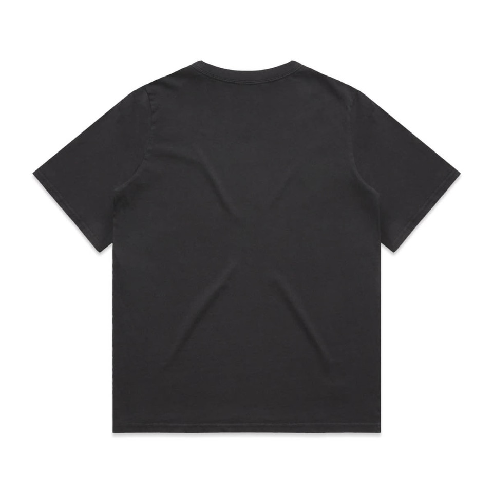 A black heavy faded tee shirt with a relaxed fit and short sleeves, featuring no visible design on the back.