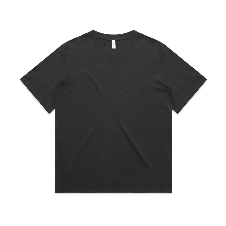 A black t-shirt with a relaxed fit and short sleeves. The shirt features a label at the neck and has a plain design.