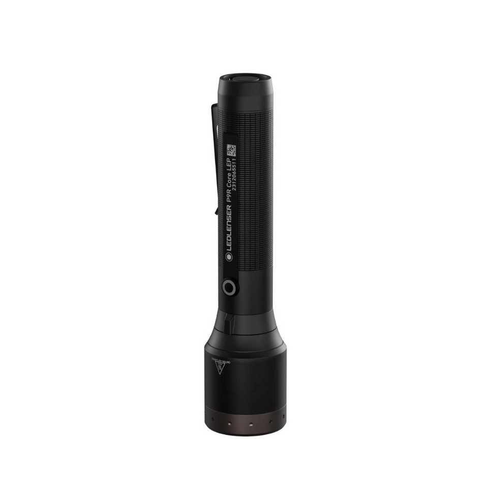 Black Ledlenser LED flashlight with textured grip and compact design.