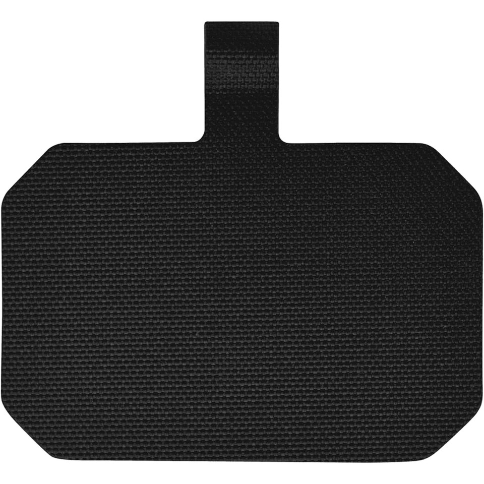 A black lanyard featuring a textured surface and a loop for attachment. It has a rectangular shape with rounded corners.