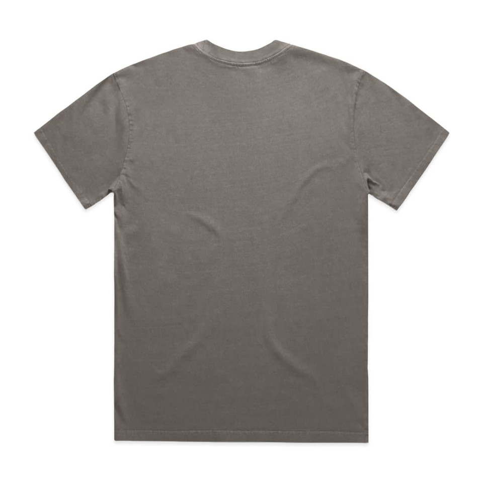 A faded grey t-shirt with a simple design, featuring a standard crew neck and short sleeves.