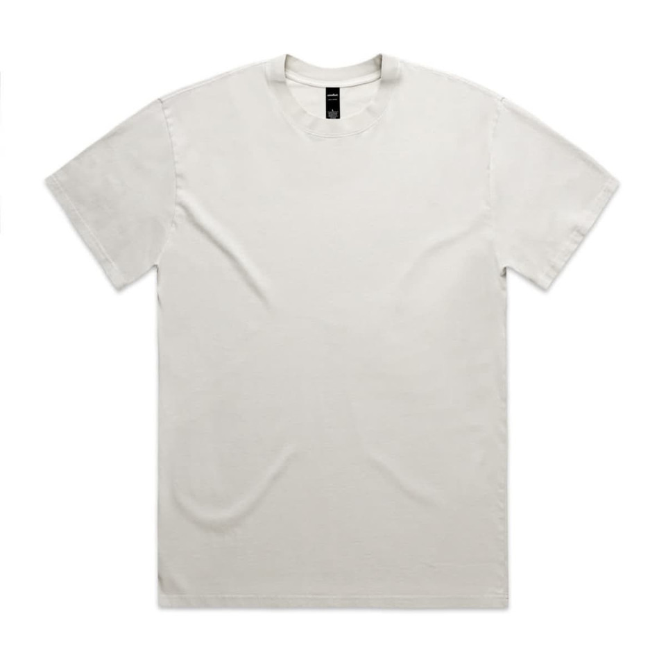 A light grey T-shirt featuring a relaxed fit and a tag inside the collar. It has a simple design and a logo.