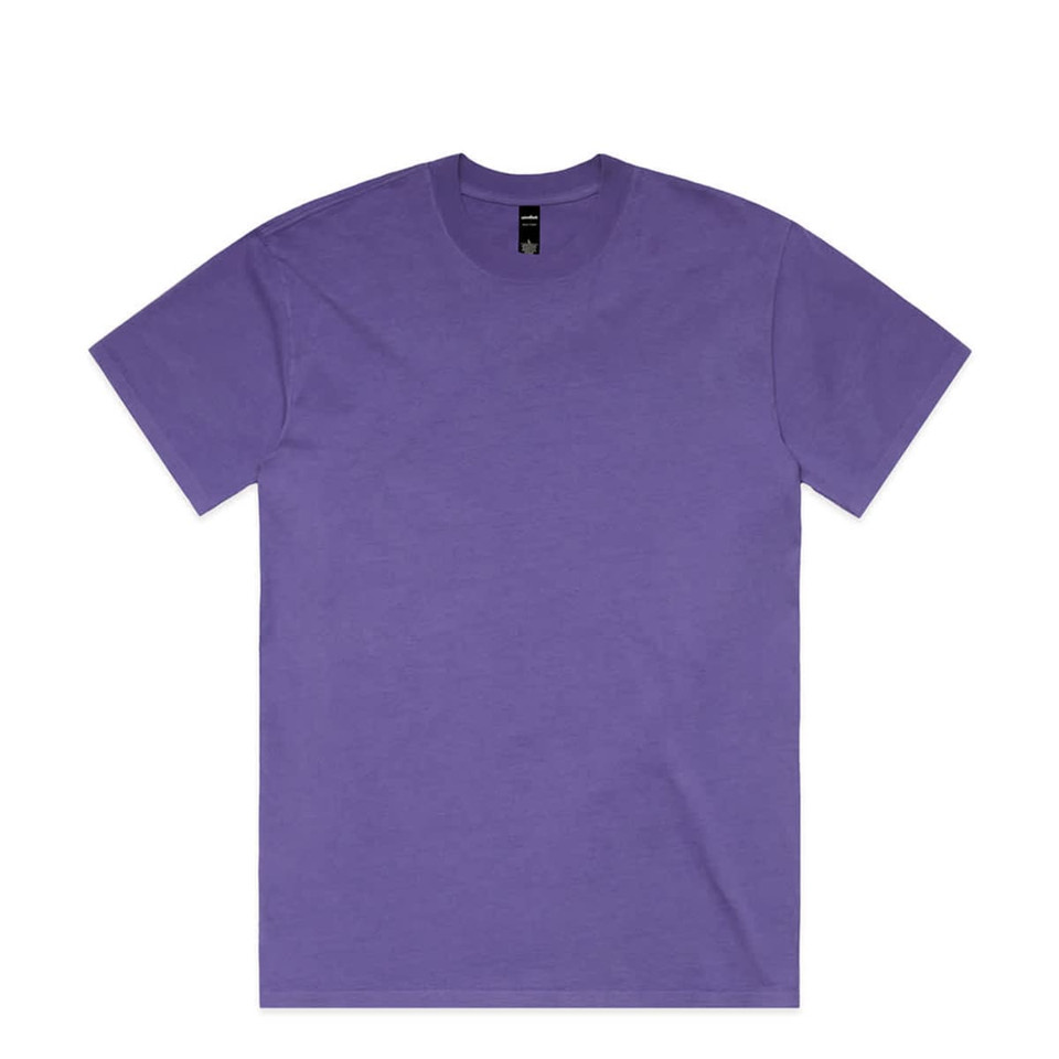 A purple heavy faded tee with a brand label on the inside neck. Suitable for casual wear.